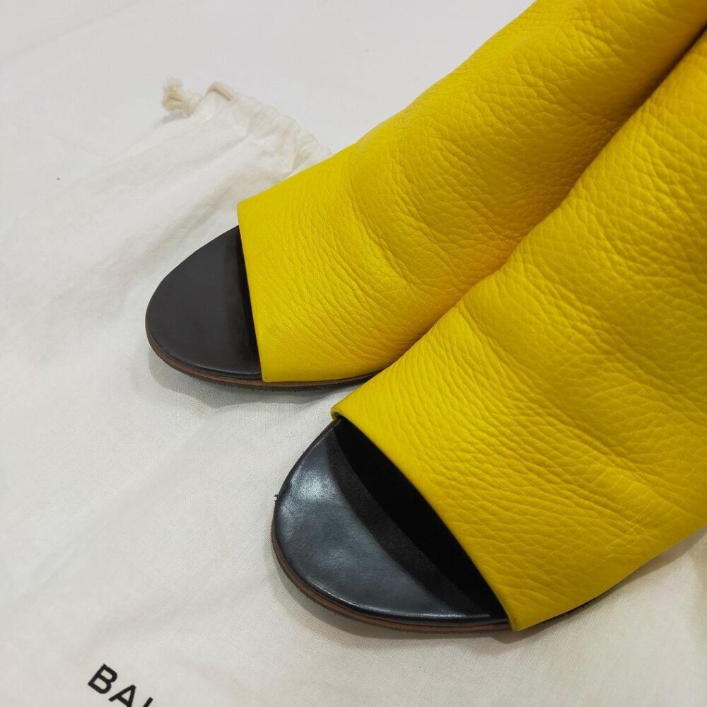 Balenciaga Yellow & Black Leather Open-Toe Slingback Heels | Size 35 (US 5) - Picture 2 of 8